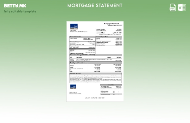 модерен стил USA First America Bank извод за хипотека во шаблон формати Word и P